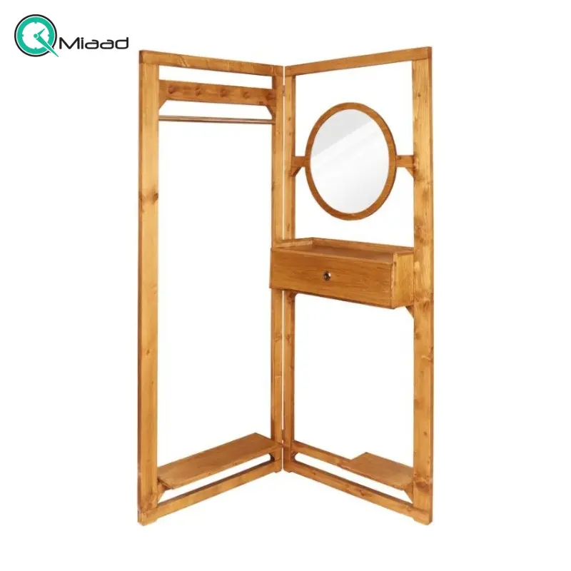 آینه رخت آویز تاشو مدل AY26000، آینه بسیار زیبا با قاب چوبی روسی، دارای یک کشو و به صورت پارتیشنی، دارای طبقه ای برای نگه داری کفش آینه